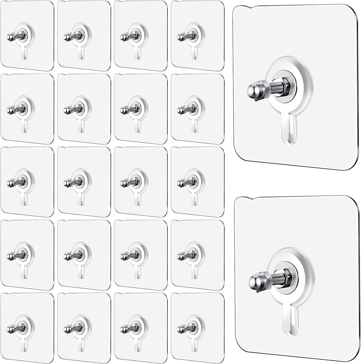 Wall Hooks on Adhesive Plates, Pack of 10