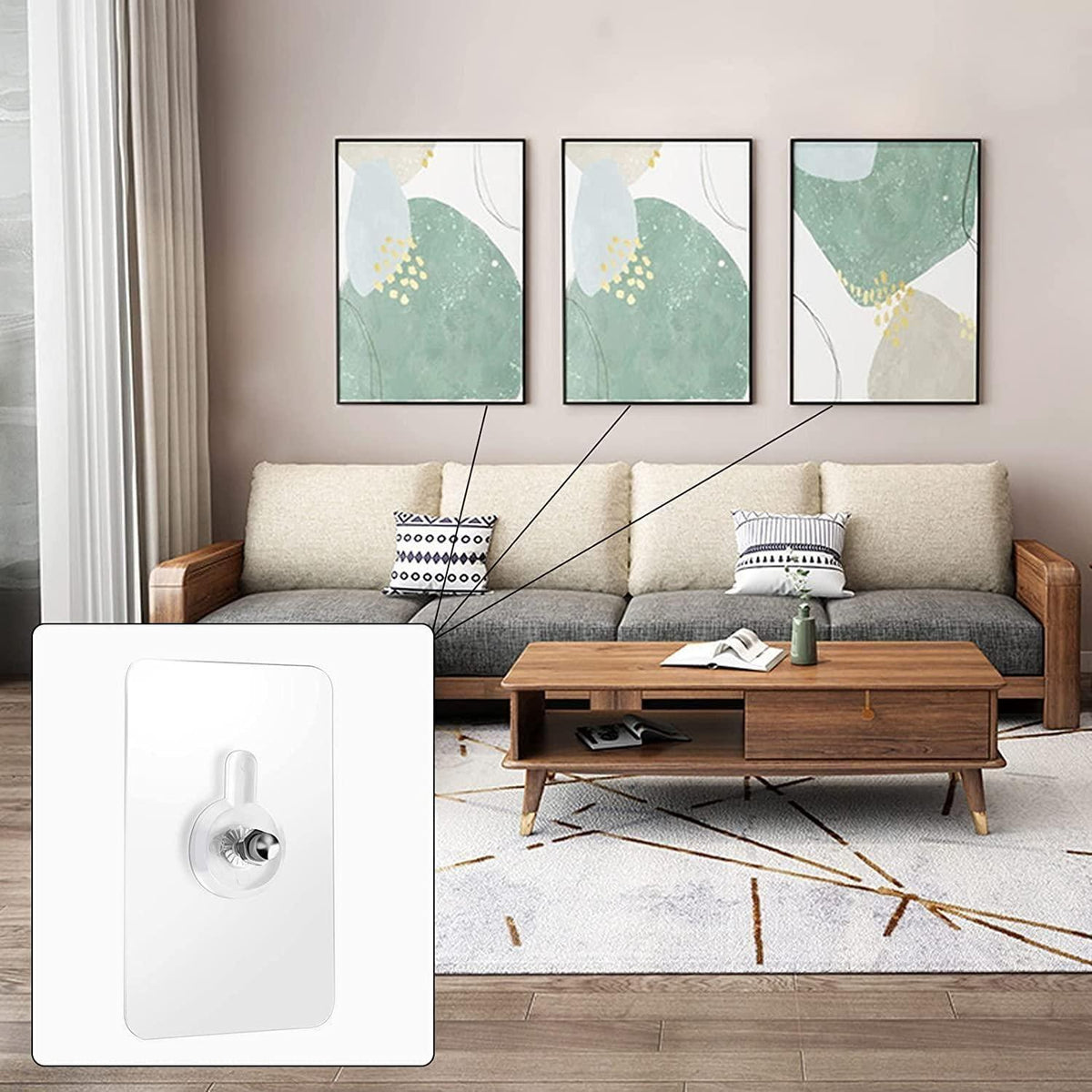 Wall Hooks on Adhesive Plates, Pack of 10