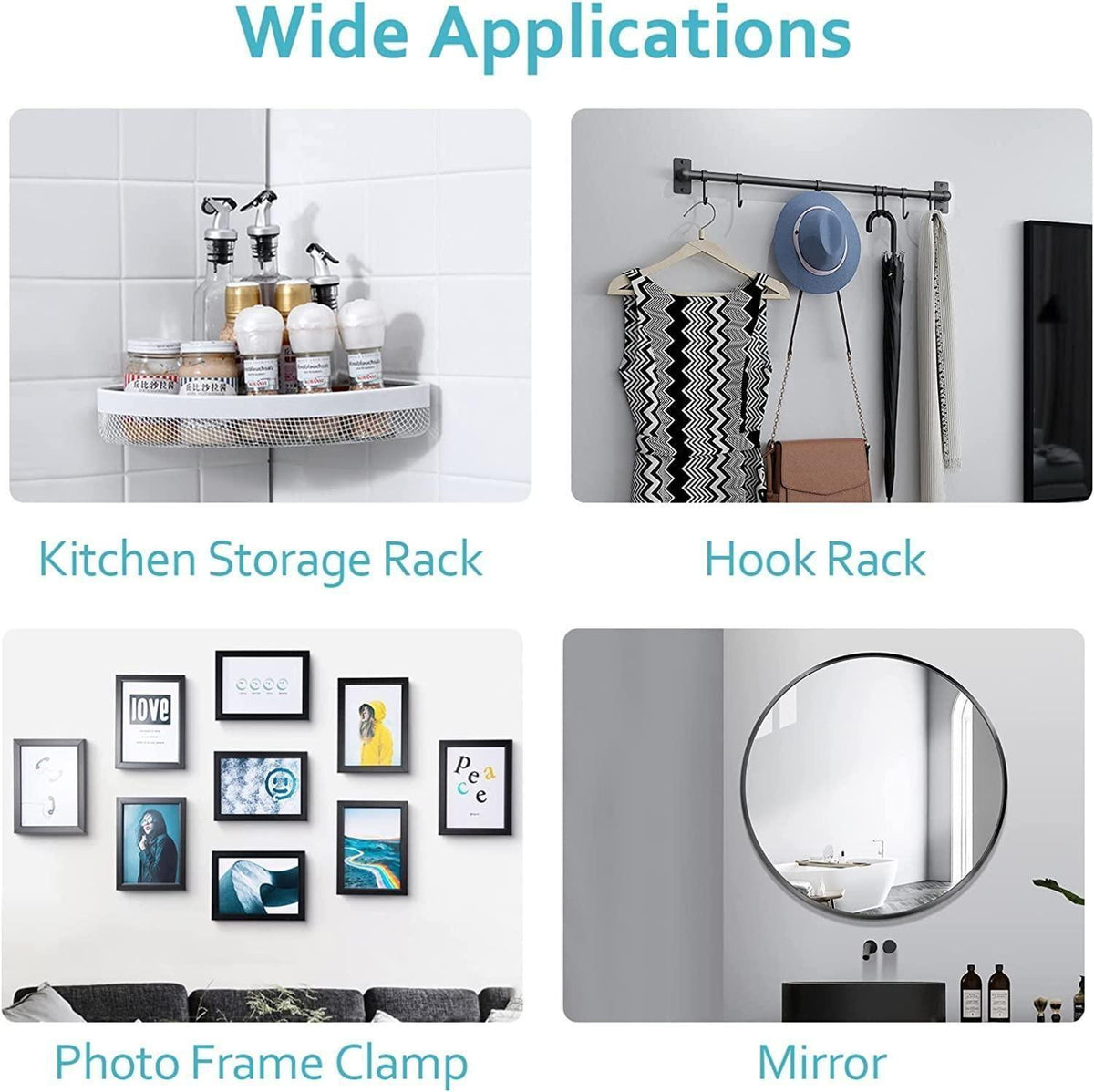 Wall Hooks on Adhesive Plates, Pack of 10
